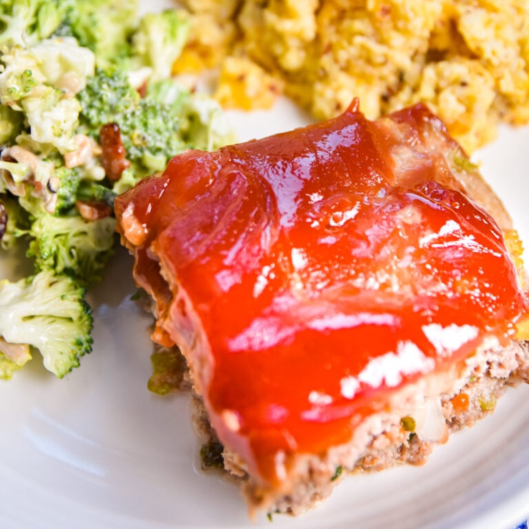 Square of plated meatloaf