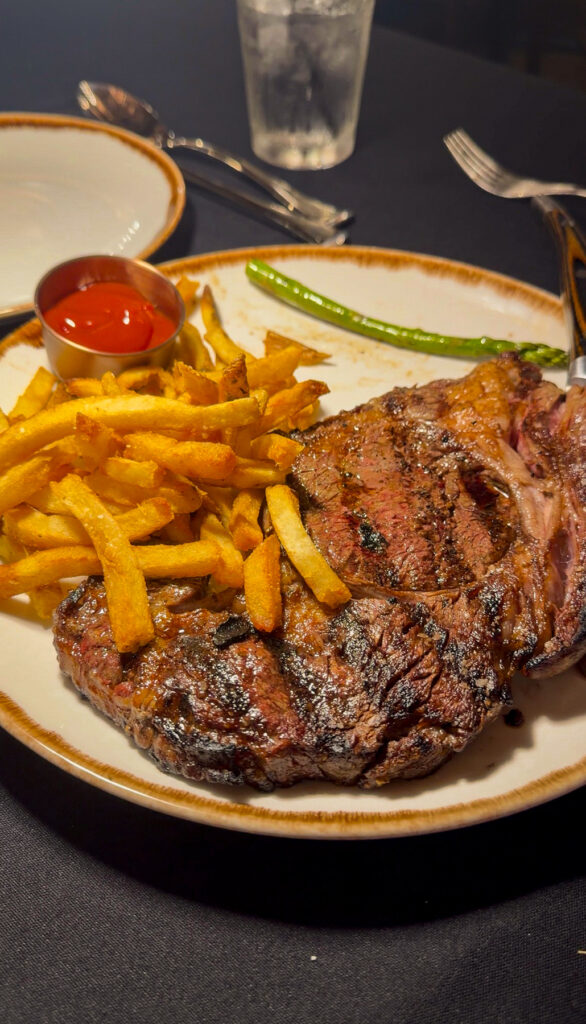 Ribeye steak with french fries.