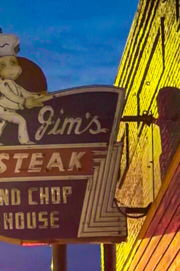 Vintage sign for Jim's Steakhouse.